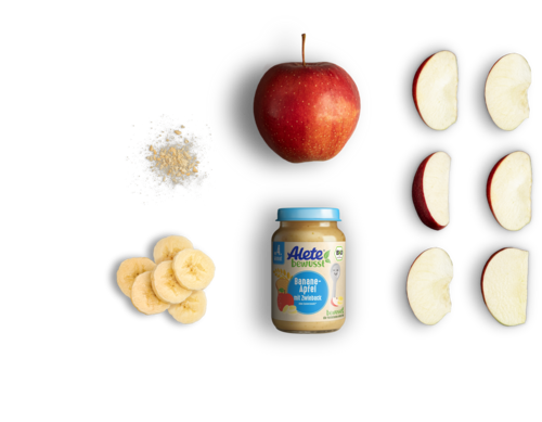 Alete bewusst Zusammensetzung Gläschen Frucht- und Getreidebrei Bio Banane Apfel Zwieback