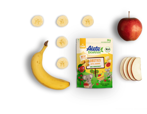Alete bewusst Zusammensetzung Snacks Obsties Apfel Banane