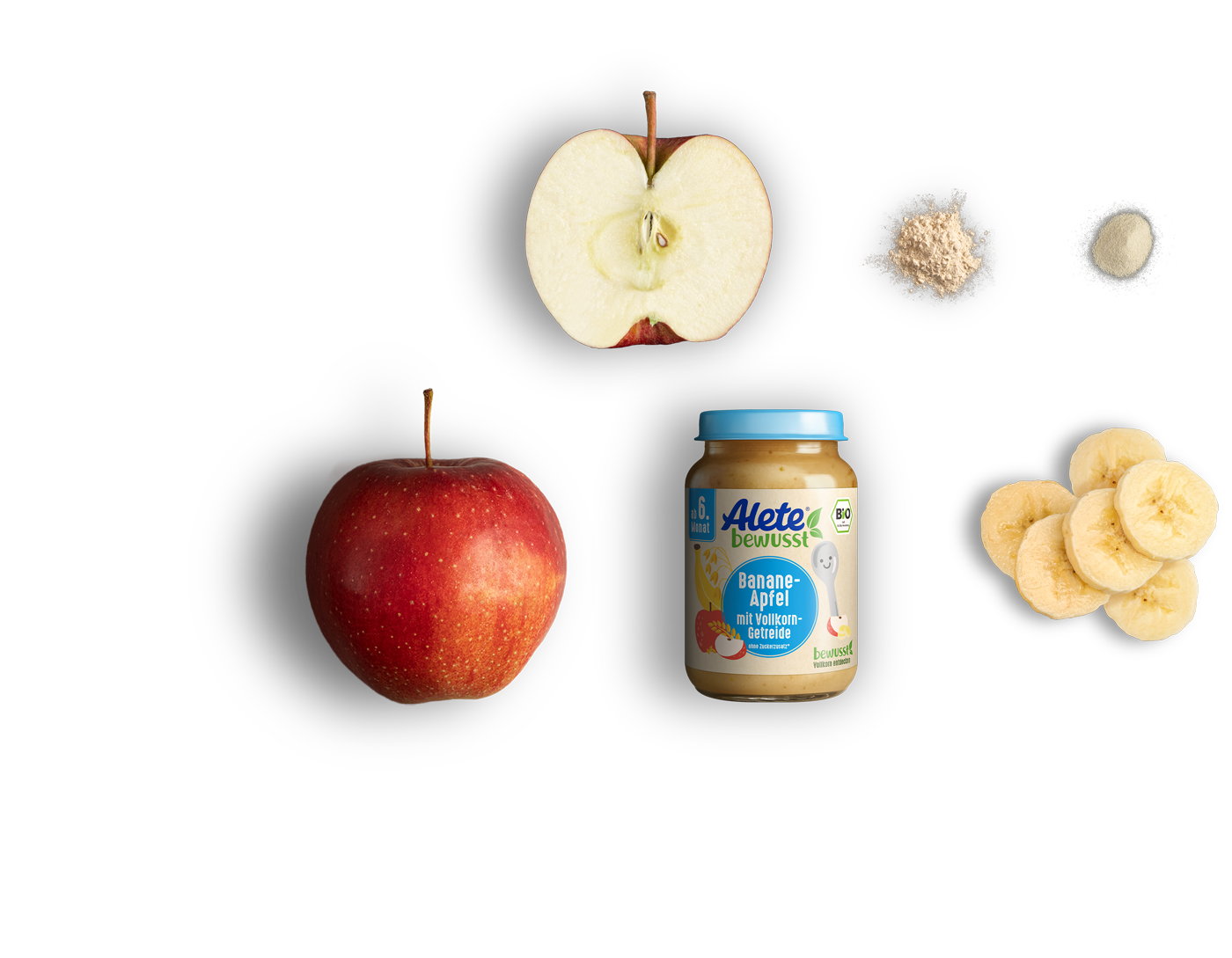 Alete bewusst Zusammensetzung Gläschen Frucht- und Getreidebrei Bio Banane Apfel Vollkorngetreide