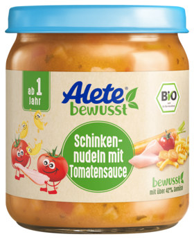 Alete bewusst Gläschen Menü Schinkennudeln mit Tomatensauce