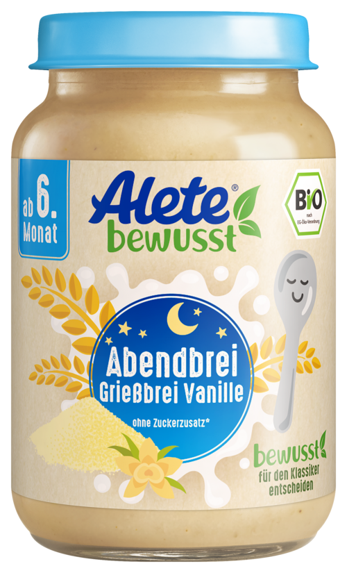 Alete bewusst Gläschen Abendbrei Griessbrei Vanille