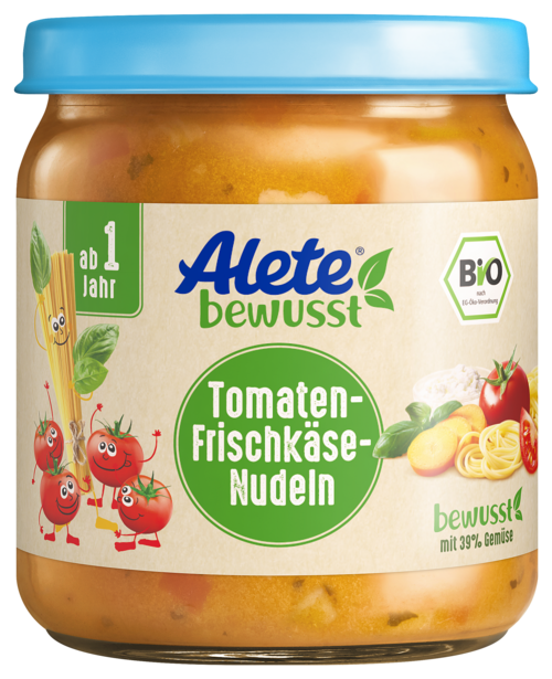 Alete bewusst Gläschen Menü Tomaten Frischkaese Nudeln
