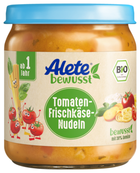 Alete bewusst Gläschen Menü Tomaten Frischkaese Nudeln