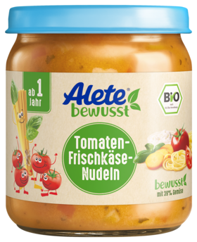 Alete bewusst Gläschen Menü Tomaten Frischkaese Nudeln