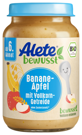 Alete bewusst Gläschchen Frucht-Getreidebrei Banane-Apfel mit Vollkorn-Getreide