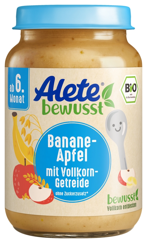 Alete bewusst Gläschchen Frucht-Getreidebrei Banane-Apfel mit Vollkorn-Getreide
