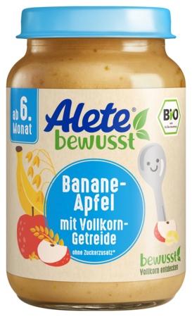 Alete bewusst Gläschchen Frucht-Getreidebrei Banane-Apfel mit Vollkorn-Getreide