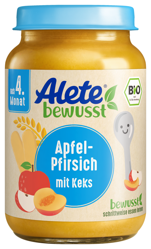 Alete bewusst Gläschen Fruchtbrei Bio Apfel Pfirsich mit Keks