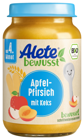 Alete bewusst Gläschen Fruchtbrei Bio Apfel Pfirsich mit Keks