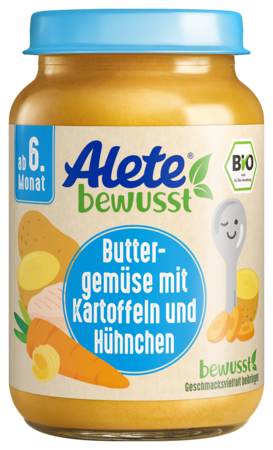 Alete bewusst Gläschen Menü Bio Buttergemuese mit Kartoffeln und Huehnchen