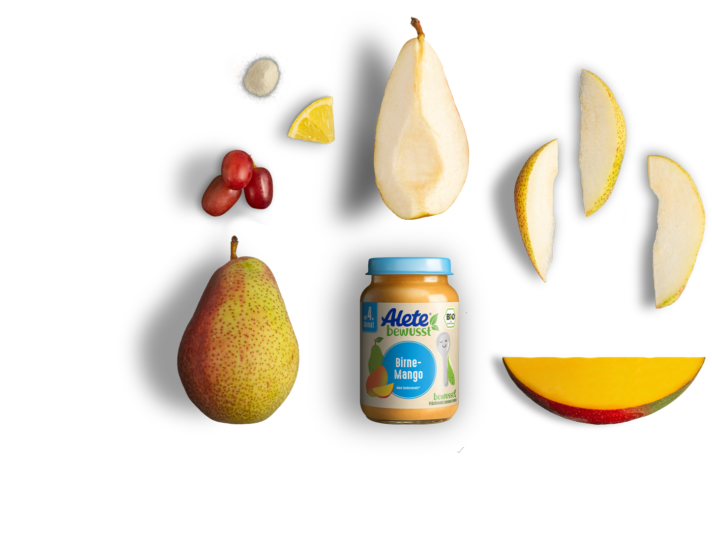 Alete bewusst Zusammensetzung Gläschen Fruchtbrei Bio Birne Mango