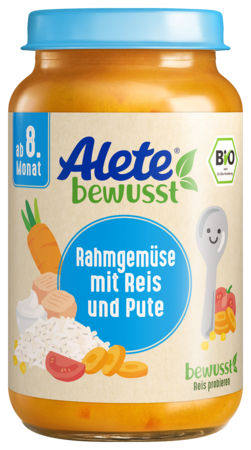 Alete bewusst Gläschen Menü Rahmgemuese mit Reis und Pute