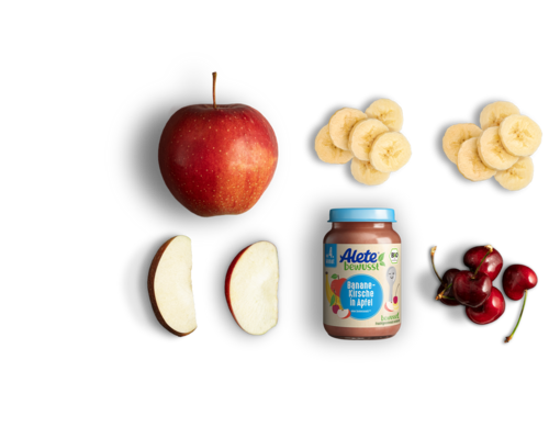 Alete bewusst Zusammensetzung Gläschen Fruchtbrei Bio Banane Kirsche in Apfel