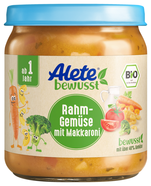 Alete bewusst Gläschen Menü Rahmgemuese mit Makkaroni