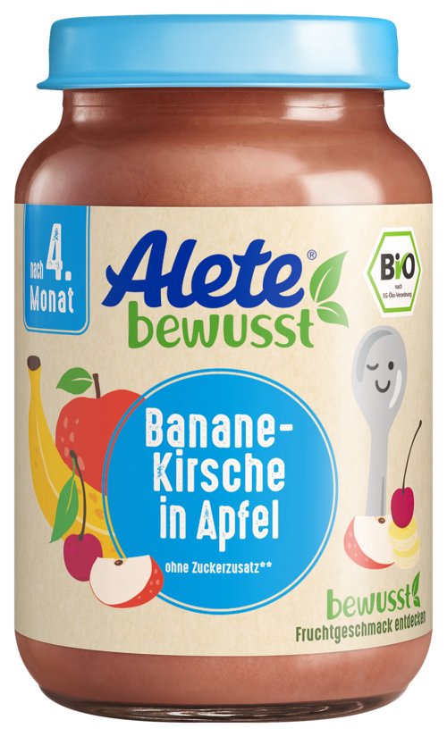 Alete bewusst Gläschen Fruchtbrei Bio Banane Kirsche in Apfel