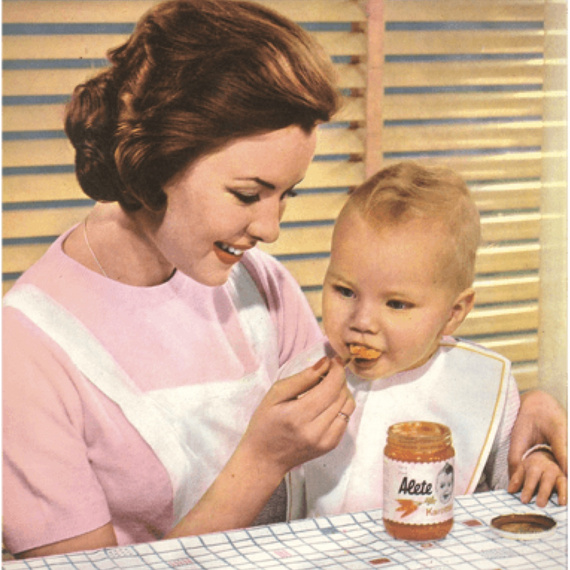 Alete bewusst Geschichte Werbeanzeige Mutter füttert Kind