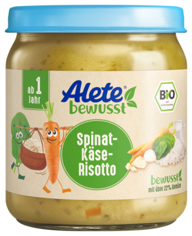 Alete bewusst Gläschen Menü Spinat-Käse-Risotto
